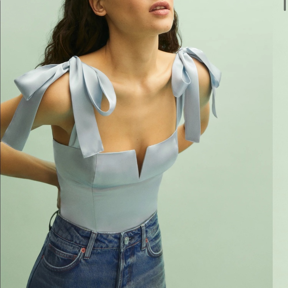 reformation daisy blue silk top